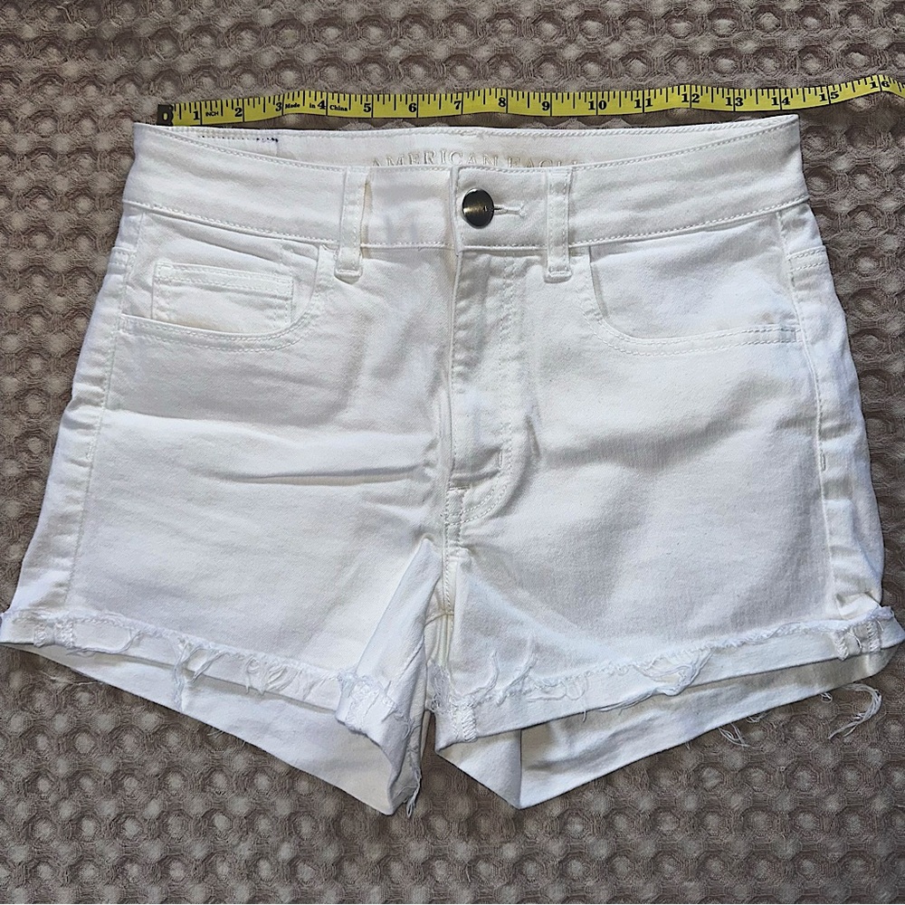 American Eagle White Hi-Rise Shortie Jean Shorts